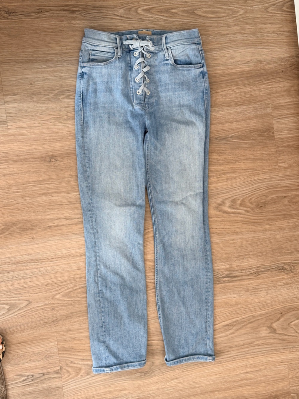 MOTHER Light Wash Lace-Up Skinny Jeans